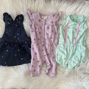 Set of 3, Adorable Baby Rompers and Overall Skirt